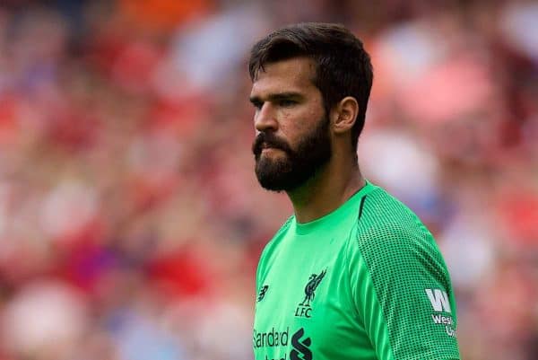 DUBLIN, REPUBLIC OF IRELAND - Saturday, August 4, 2018: Liverpool's new signing goalkeeper Alisson Becker during the preseason friendly match between SSC Napoli and Liverpool FC at Landsdowne Road. (Pic by David Rawcliffe/Propaganda)