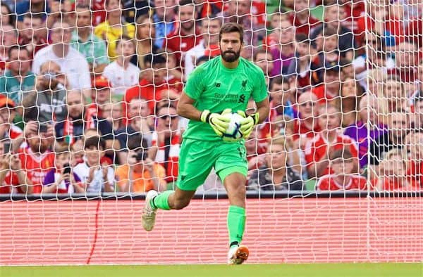 DUBLIN, REPUBLIC OF IRELAND - Saturday, August 4, 2018: Liverpool's new signing goalkeeper Alisson Becker during the preseason friendly match between SSC Napoli and Liverpool FC at Landsdowne Road. (Pic by David Rawcliffe/Propaganda)