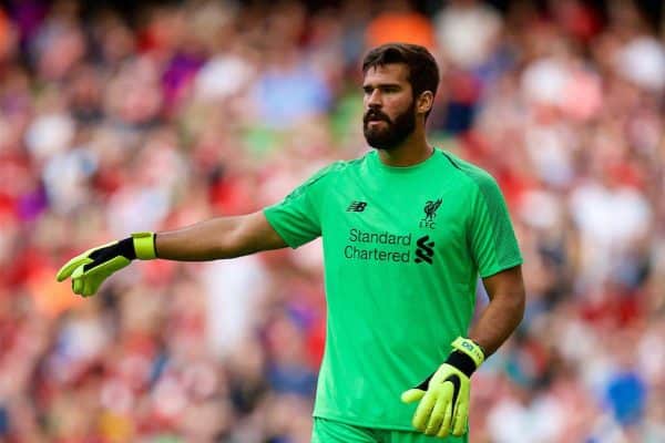 DUBLIN, REPUBLIC OF IRELAND - Saturday, August 4, 2018: Liverpool's new signing goalkeeper Alisson Becker during the preseason friendly match between SSC Napoli and Liverpool FC at Landsdowne Road. (Pic by David Rawcliffe/Propaganda)