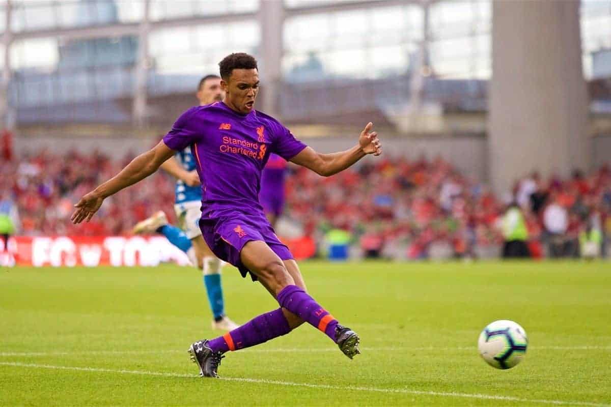 DUBLIN, REPUBLIC OF IRELAND - Saturday, August 4, 2018: Liverpool's Trent Alexander-Arnold during the preseason friendly match between SSC Napoli and Liverpool FC at Landsdowne Road. (Pic by David Rawcliffe/Propaganda)