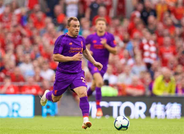 DUBLIN, REPUBLIC OF IRELAND - Saturday, August 4, 2018: Liverpool's new signing Xherdan Shaqiri during the preseason friendly match between SSC Napoli and Liverpool FC at Landsdowne Road. (Pic by David Rawcliffe/Propaganda)