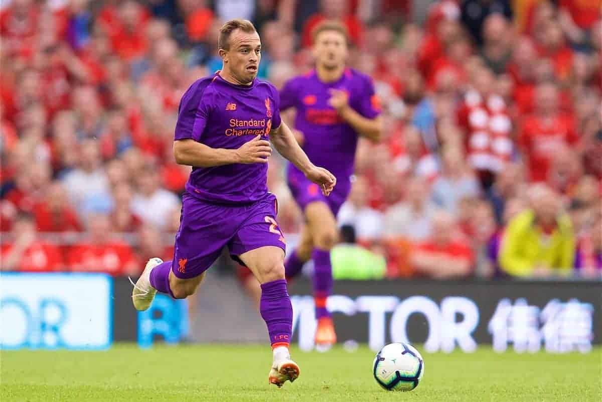 DUBLIN, REPUBLIC OF IRELAND - Saturday, August 4, 2018: Liverpool's new signing Xherdan Shaqiri during the preseason friendly match between SSC Napoli and Liverpool FC at Landsdowne Road. (Pic by David Rawcliffe/Propaganda)