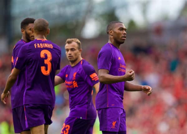 DUBLIN, REPUBLIC OF IRELAND - Saturday, August 4, 2018: Liverpool's Daniel Sturridge celebrates scoring the fourth goal during the preseason friendly match between SSC Napoli and Liverpool FC at Landsdowne Road. (Pic by David Rawcliffe/Propaganda)