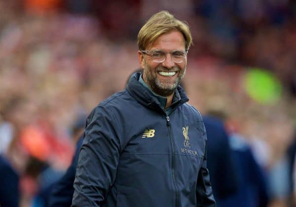 LIVERPOOL, ENGLAND - Tuesday, August 7, 2018: Liverpool's manager Jürgen Klopp before the preseason friendly match between Liverpool FC and Torino FC at Anfield. (Pic by David Rawcliffe/Propaganda)