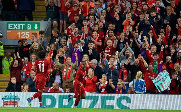 LIVERPOOL, ENGLAND - Tuesday, August 7, 2018: Liverpool's Georginio Wijnaldum celebrates scoring the second goal during the preseason friendly match between Liverpool FC and Torino FC at Anfield. (Pic by David Rawcliffe/Propaganda)