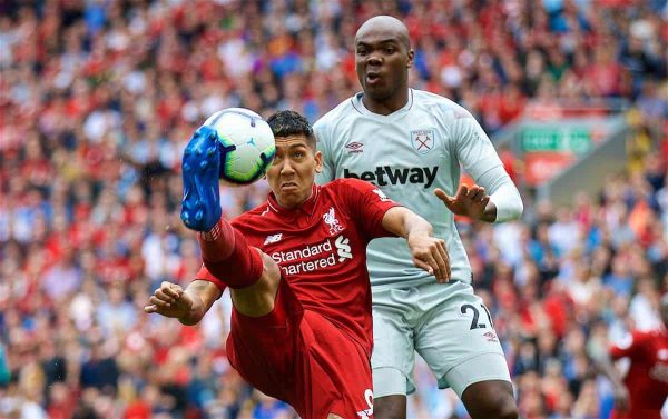 LIVERPOOL, ENGLAND - Sunday, August 12, 2018: Liverpool's Roberto Firmino during the FA Premier League match between Liverpool FC and West Ham United FC at Anfield. (Pic by David Rawcliffe/Propaganda)