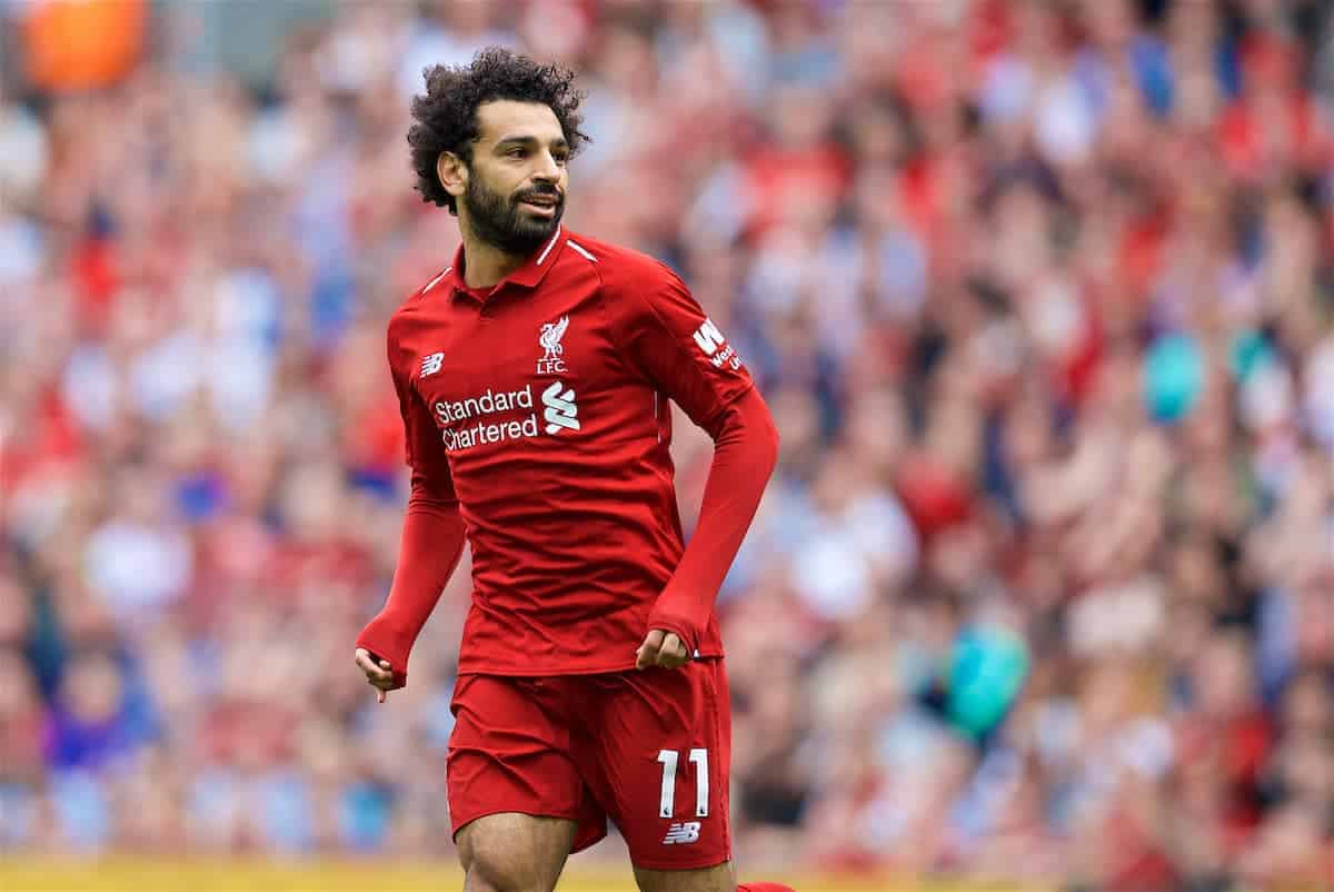 LIVERPOOL, ENGLAND - Sunday, August 12, 2018: Liverpool's Mohamed Salah during the FA Premier League match between Liverpool FC and West Ham United FC at Anfield. (Pic by David Rawcliffe/Propaganda)