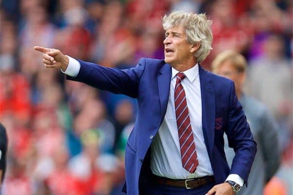 LIVERPOOL, ENGLAND - Sunday, August 12, 2018: West Ham United's manager Manuel Pellegrini during the FA Premier League match between Liverpool FC and West Ham United FC at Anfield. (Pic by David Rawcliffe/Propaganda)