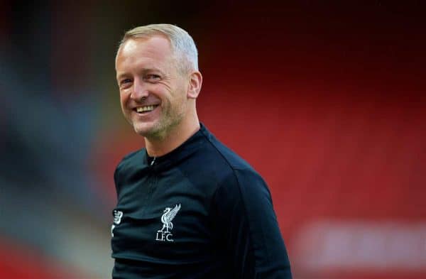 LIVERPOOL, ENGLAND - Friday, August 17, 2018: Liverpool's manager Neil Critchley during the Under-23 FA Premier League 2 Division 1 match between Liverpool FC and Tottenham Hotspur FC at Anfield. (Pic by David Rawcliffe/Propaganda)