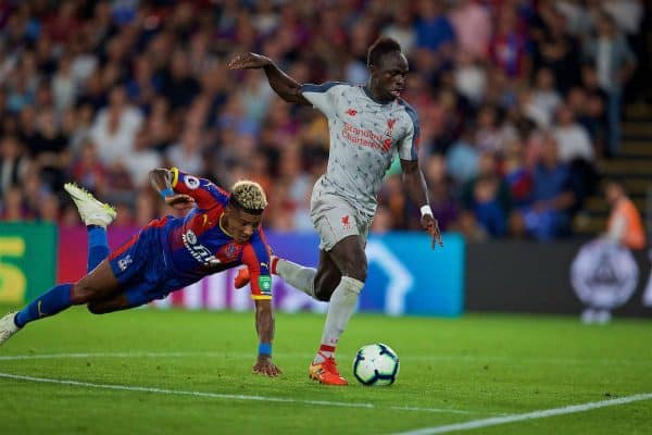 LONDON, ENGLAND - Monday, August 20, 2018: Liverpool's Sadio Mane on his way to scoring the second goal during the FA Premier League match between Crystal Palace and Liverpool FC at Selhurst Park. (Pic by David Rawcliffe/Propaganda)