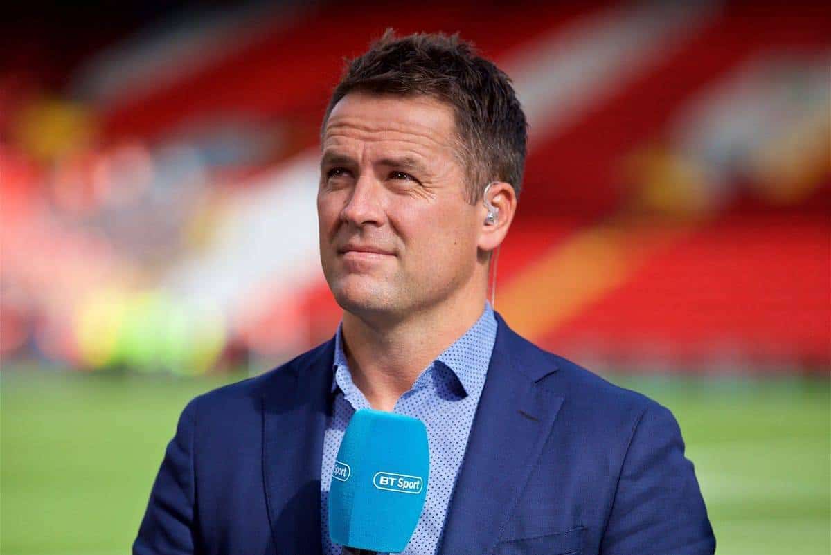 LIVERPOOL, ENGLAND - Saturday, August 25, 2018: Former Liverpool player Michael Owen working for BT Sport before the FA Premier League match between Liverpool FC and Brighton & Hove Albion FC at Anfield. (Pic by David Rawcliffe/Propaganda)