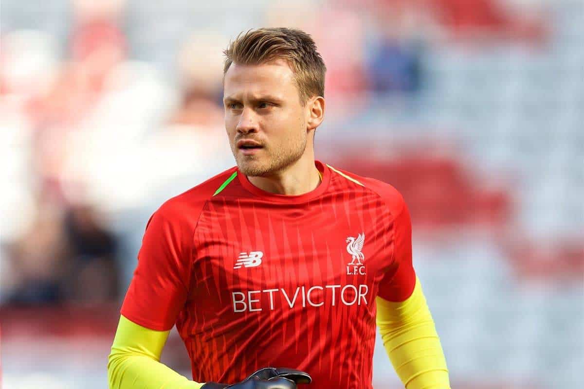 LIVERPOOL, ENGLAND - Saturday, August 25, 2018: Liverpool's goalkeeper Simon Mignolet during the pre-match warm-up before the FA Premier League match between Liverpool FC and Brighton & Hove Albion FC at Anfield. (Pic by David Rawcliffe/Propaganda)
