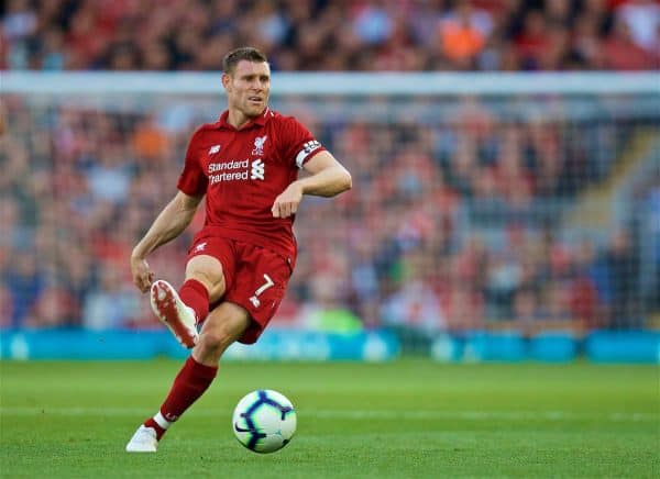 LIVERPOOL, ENGLAND - Saturday, August 25, 2018: Liverpool's captain James Milner during the FA Premier League match between Liverpool FC and Brighton & Hove Albion FC at Anfield. (Pic by David Rawcliffe/Propaganda)