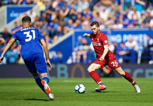 LEICESTER, ENGLAND - Saturday, September 1, 2018: Liverpool's Andy Robertson during the FA Premier League match between Leicester City and Liverpool at the King Power Stadium. (Pic by David Rawcliffe/Propaganda)