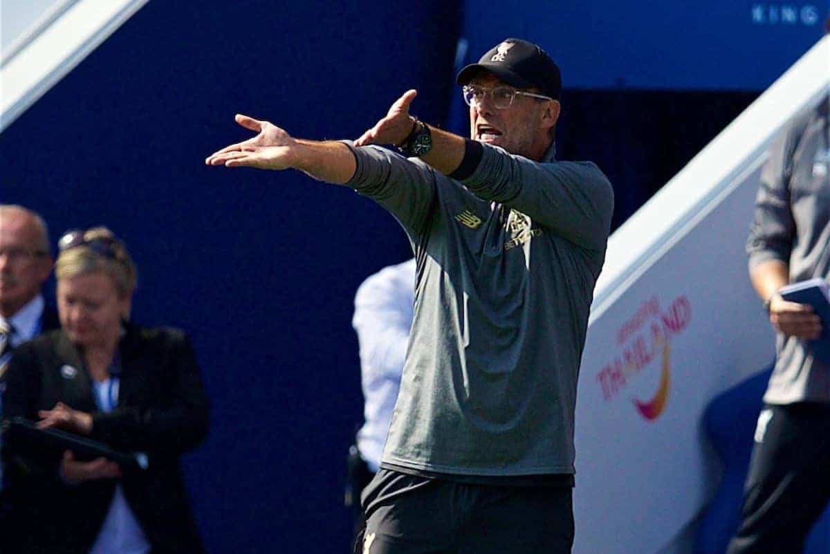 LEICESTER, ENGLAND - Saturday, September 1, 2018: Liverpool's manager Jürgen Klopp reacts during the FA Premier League match between Leicester City and Liverpool at the King Power Stadium. (Pic by David Rawcliffe/Propaganda)