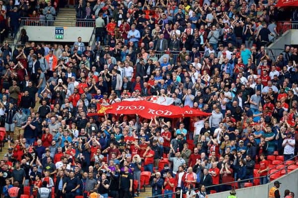 LONDON, ENGLAND - Saturday, September 15, 2018: Liverpool supporters before the FA Premier League match between Tottenham Hotspur FC and Liverpool FC at Wembley Stadium. (Pic by David Rawcliffe/Propaganda)