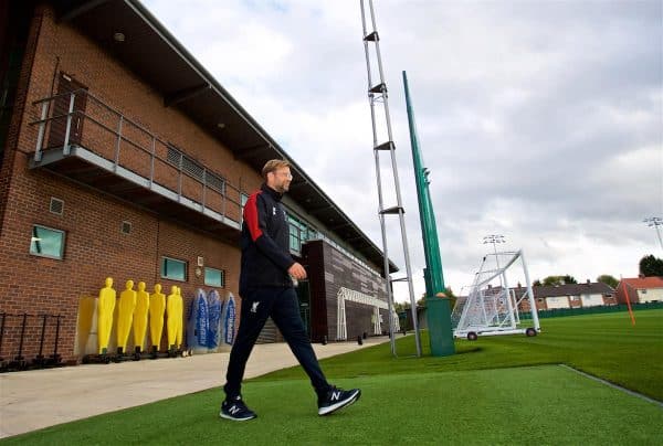 LIVERPOOL, ENGLAND - Monday, September 17, 2018: Liverpool's manager Jürgen Klopp during a training session at Melwood Training Ground ahead of the UEFA Champions League Group C match between Liverpool FC and Paris Saint-Germain. (Pic by David Rawcliffe/Propaganda)