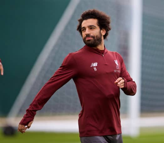 LIVERPOOL, ENGLAND - Monday, September 17, 2018: Liverpool's Mohamed Salah during a training session at Melwood Training Ground ahead of the UEFA Champions League Group C match between Liverpool FC and Paris Saint-Germain. (Pic by David Rawcliffe/Propaganda)