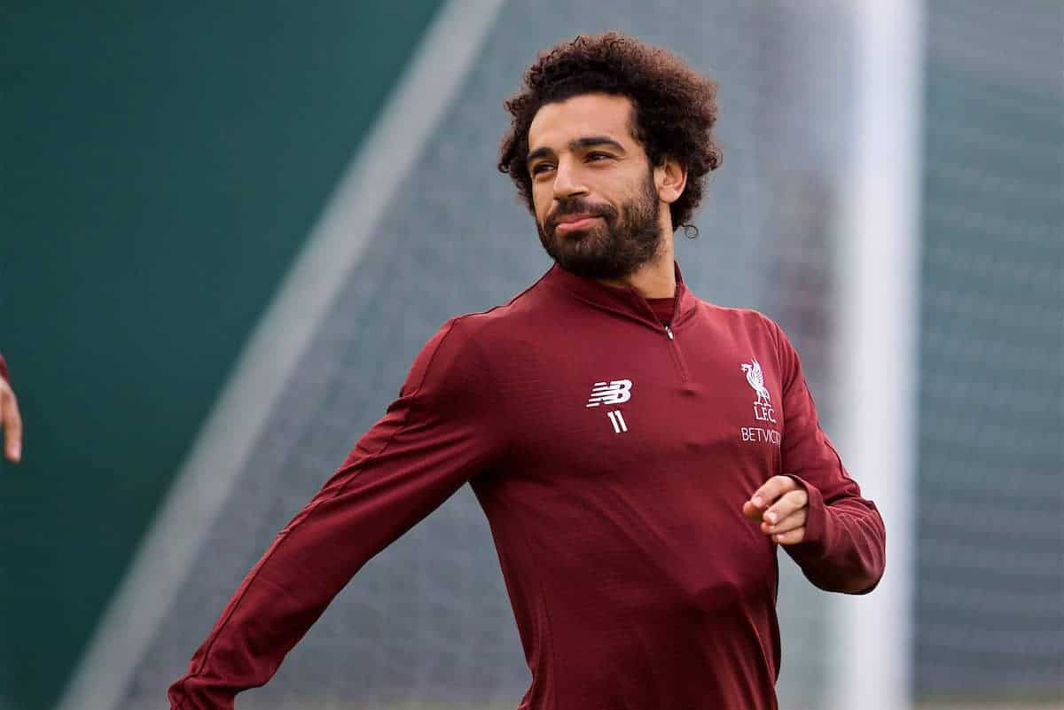 LIVERPOOL, ENGLAND - Monday, September 17, 2018: Liverpool's Mohamed Salah during a training session at Melwood Training Ground ahead of the UEFA Champions League Group C match between Liverpool FC and Paris Saint-Germain. (Pic by David Rawcliffe/Propaganda)