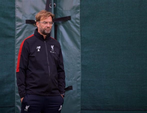 LIVERPOOL, ENGLAND - Monday, September 17, 2018: Liverpool's manager Jürgen Klopp during a training session at Melwood Training Ground ahead of the UEFA Champions League Group C match between Liverpool FC and Paris Saint-Germain. (Pic by David Rawcliffe/Propaganda)