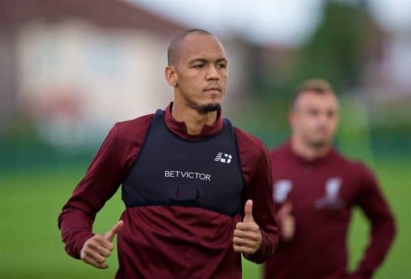 LIVERPOOL, ENGLAND - Monday, September 17, 2018: Liverpool's Fabio Henrique Tavares 'Fabinho' during a training session at Melwood Training Ground ahead of the UEFA Champions League Group C match between Liverpool FC and Paris Saint-Germain. (Pic by David Rawcliffe/Propaganda)