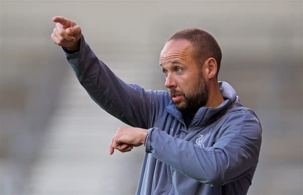 LIVERPOOL, ENGLAND - Tuesday, September 18, 2018: Liverpool's manager Barry Lewtas during the UEFA Youth League Group C match between Liverpool FC and Paris Saint-Germain at Langtree Park. (Pic by David Rawcliffe/Propaganda)