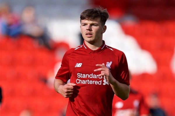 LIVERPOOL, ENGLAND - Tuesday, September 18, 2018: Liverpool's substitute Bobb Duncan during the UEFA Youth League Group C match between Liverpool FC and Paris Saint-Germain at Langtree Park. (Pic by David Rawcliffe/Propaganda)