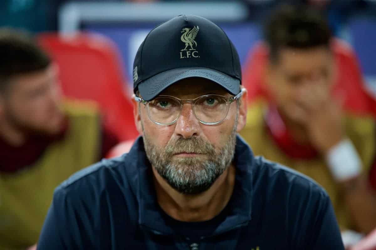 LIVERPOOL, ENGLAND - Tuesday, September 18, 2018: Liverpool's manager Jürgen Klopp during the UEFA Champions League Group C match between Liverpool FC and Paris Saint-Germain at Anfield. (Pic by David Rawcliffe/Propaganda)