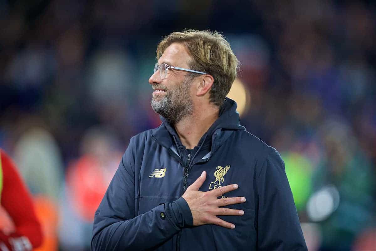 LIVERPOOL, ENGLAND - Wednesday, September 26, 2018: Liverpool's manager Jürgen Klopp during the Football League Cup 3rd Round match between Liverpool FC and Chelsea FC at Anfield. (Pic by David Rawcliffe/Propaganda)