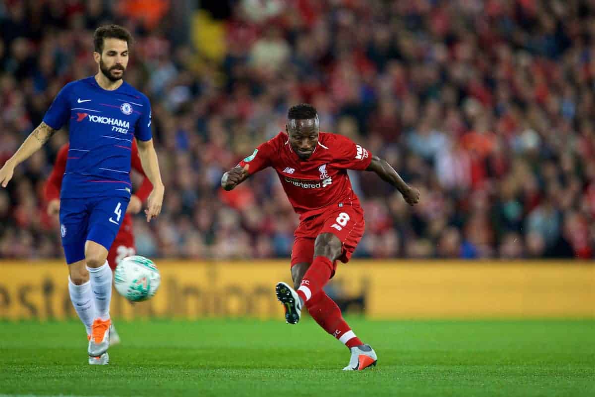 LIVERPOOL, ENGLAND - Wednesday, September 26, 2018: Liverpool's Naby Keita during the Football League Cup 3rd Round match between Liverpool FC and Chelsea FC at Anfield. (Pic by David Rawcliffe/Propaganda)
