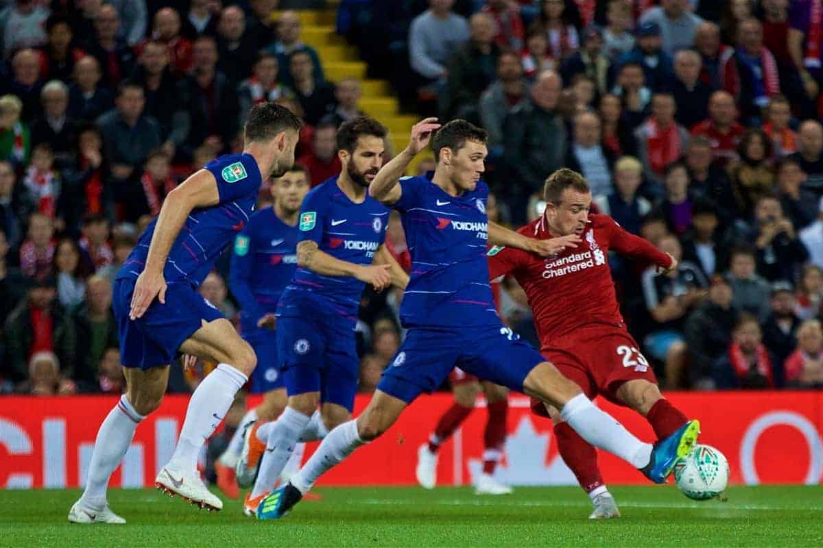 LIVERPOOL, ENGLAND - Wednesday, September 26, 2018: Liverpool's Xherdan Shaqiri during the Football League Cup 3rd Round match between Liverpool FC and Chelsea FC at Anfield. (Pic by David Rawcliffe/Propaganda)