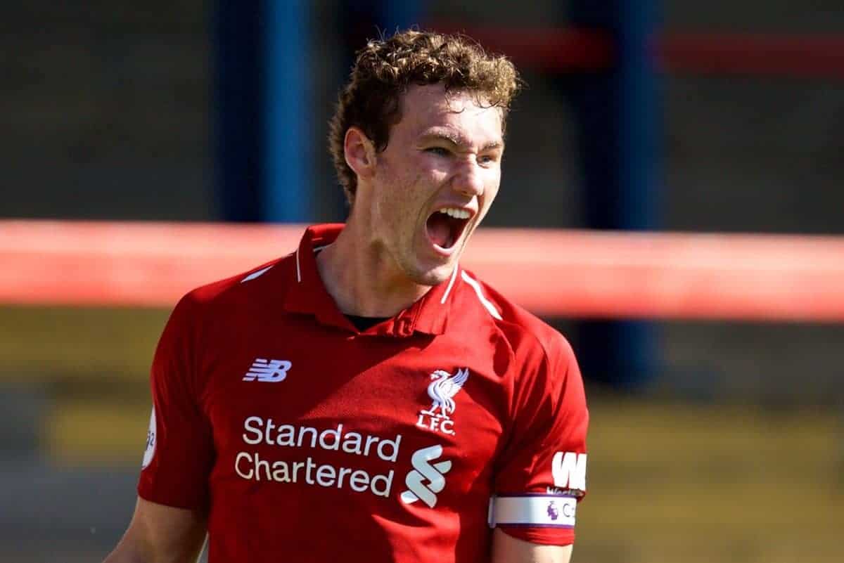 LONDON, ENGLAND - Saturday, September 29, 2018: Liverpool's captain Matty Virtue celebrates scoring the third goal during the Under-23 FA Premier League 2 Division 1 match between Chelsea FC and Liverpool FC at The Recreation Ground. (Pic by David Rawcliffe/Propaganda)