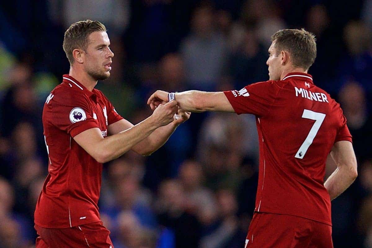 LONDON, ENGLAND - Saturday, September 29, 2018: Liverpool's captain Jordan Henderson (left) and James Milner during the FA Premier League match between Chelsea FC and Liverpool FC at Stamford Bridge. (Pic by David Rawcliffe/Propaganda)