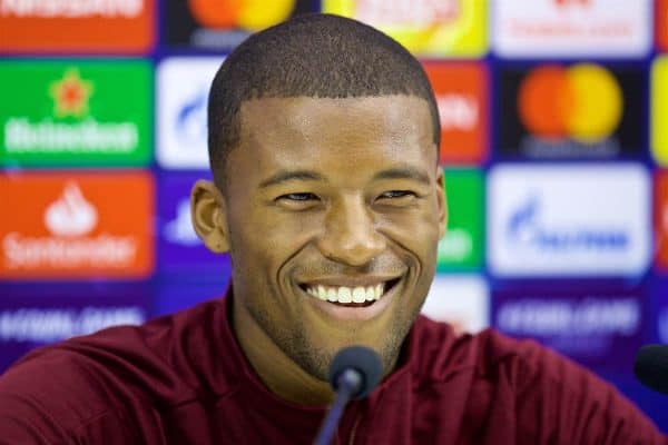 NAPLES, ITALY - Tuesday, October 2, 2018: Liverpool's Georginio Wijnaldum during a press conference ahead of the UEFA Champions League Group C match between S.S.C. Napoli and Liverpool FC at Stadio San Paolo. (Pic by David Rawcliffe/Propaganda)