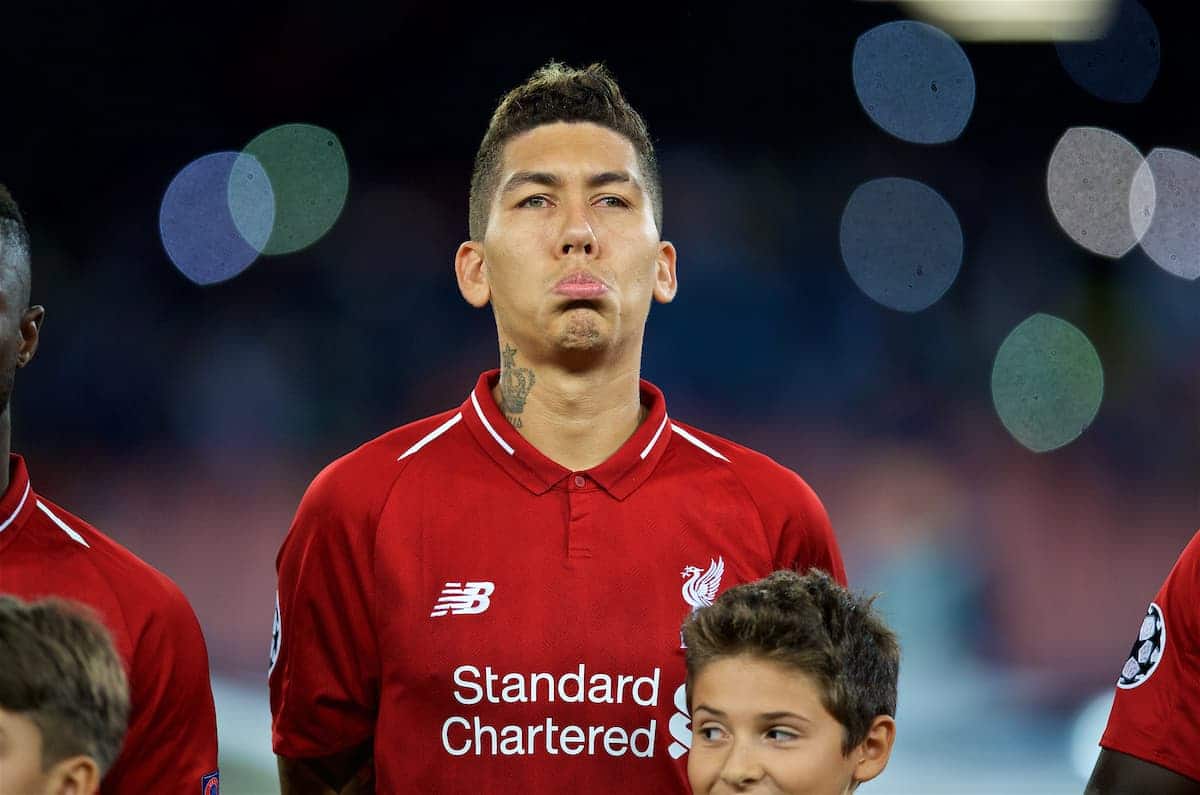 NAPLES, ITALY - Wednesday, October 3, 2018: Liverpool's Roberto Firmino before the UEFA Champions League Group C match between S.S.C. Napoli and Liverpool FC at Stadio San Paolo. (Pic by David Rawcliffe/Propaganda)