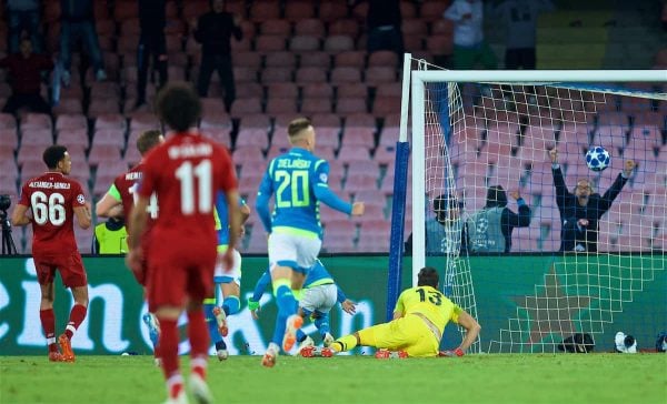 NAPLES, ITALY - Wednesday, October 3, 2018: Liverpool's xxxx during the UEFA Champions League Group C match between S.S.C. Napoli and Liverpool FC at Stadio San Paolo. (Pic by David Rawcliffe/Propaganda)