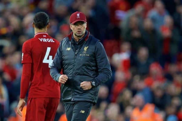 LIVERPOOL, ENGLAND - Sunday, October 7, 2018: Liverpool's manager Jürgen Klopp after the FA Premier League match between Liverpool FC and Manchester City FC at Anfield. The game ended goal-less. (Pic by David Rawcliffe/Propaganda)