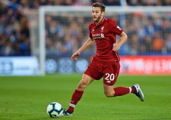 HUDDERSFIELD, ENGLAND - Saturday, October 20, 2018: Liverpool's Adam Lallana during the FA Premier League match between Huddersfield Town FC and Liverpool FC at Kirklees Stadium. (Pic by David Rawcliffe/Propaganda)