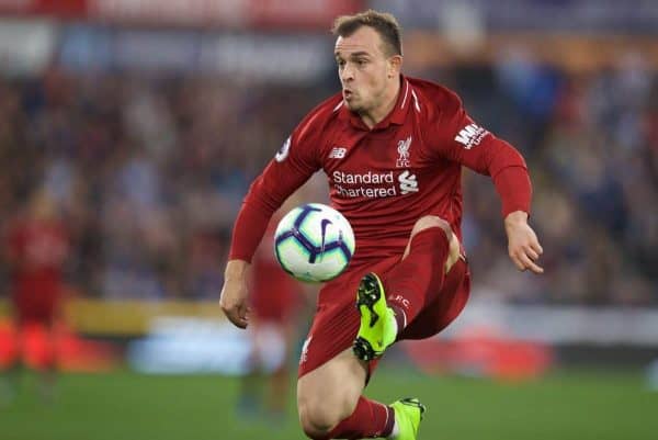 HUDDERSFIELD, ENGLAND - Saturday, October 20, 2018: Liverpool's Xherdan Shaqiri during the FA Premier League match between Huddersfield Town FC and Liverpool FC at Kirklees Stadium. (Pic by David Rawcliffe/Propaganda)