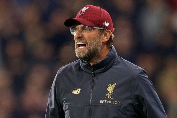 HUDDERSFIELD, ENGLAND - Saturday, October 20, 2018: Liverpool's manager J¸rgen Klopp during the FA Premier League match between Huddersfield Town FC and Liverpool FC at Kirklees Stadium. (Pic by David Rawcliffe/Propaganda)