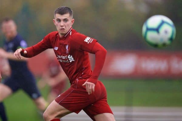 KIRKBY, ENGLAND - Sunday, October 21, 2018: Liverpool's Ben Woodburn during the Under-23 FA Premier League 2 Division 1 match between Liverpool FC and Derby County at The Kirkby Academy. (Pic by David Rawcliffe/Propaganda)