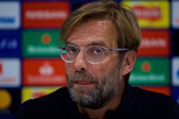 LIVERPOOL, ENGLAND - Tuesday, October 23, 2018: Liverpool's manager Jürgen Klopp during a press conference ahead of the UEFA Champions League Group C match between Liverpool FC and FK Crvena zvezda (Red Star Belgrade) at Anfield. (Pic by David Rawcliffe/Propaganda)