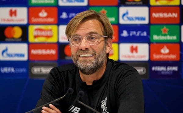 LIVERPOOL, ENGLAND - Tuesday, October 23, 2018: Liverpool's manager Jürgen Klopp during a press conference ahead of the UEFA Champions League Group C match between Liverpool FC and FK Crvena zvezda (Red Star Belgrade) at Anfield. (Pic by David Rawcliffe/Propaganda)