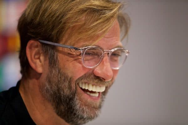 LIVERPOOL, ENGLAND - Tuesday, October 23, 2018: Liverpool's manager Jürgen Klopp during a press conference ahead of the UEFA Champions League Group C match between Liverpool FC and FK Crvena zvezda (Red Star Belgrade) at Anfield. (Pic by David Rawcliffe/Propaganda)