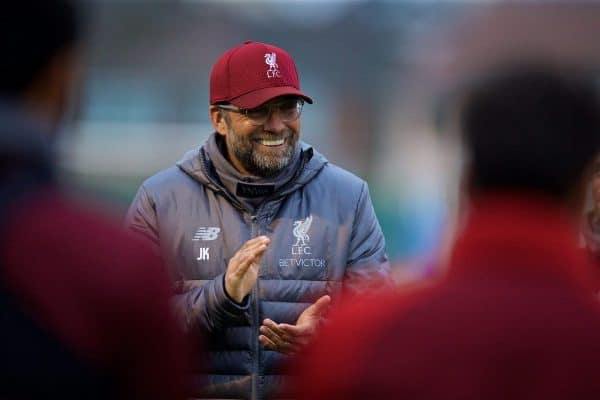 LIVERPOOL, ENGLAND - Tuesday, October 23, 2018: Liverpool's manager Jürgen Klopp during a training session at Melwood Training Ground ahead of the UEFA Champions League Group C match between Liverpool FC and FK Crvena zvezda (Red Star Belgrade). (Pic by David Rawcliffe/Propaganda)