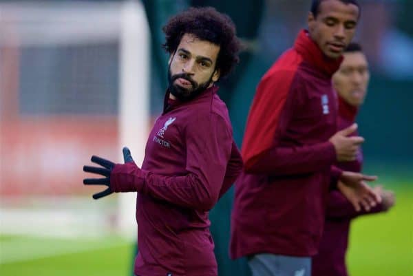 LIVERPOOL, ENGLAND - Tuesday, October 23, 2018: Liverpool's Mohamed Salah during a training session at Melwood Training Ground ahead of the UEFA Champions League Group C match between Liverpool FC and FK Crvena zvezda (Red Star Belgrade). (Pic by David Rawcliffe/Propaganda)