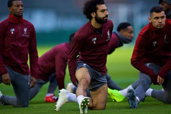 LIVERPOOL, ENGLAND - Tuesday, October 23, 2018: Liverpool's Mohamed Salah during a training session at Melwood Training Ground ahead of the UEFA Champions League Group C match between Liverpool FC and FK Crvena zvezda (Red Star Belgrade). (Pic by David Rawcliffe/Propaganda)