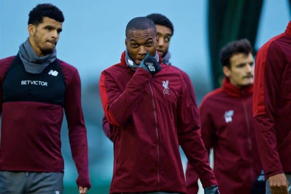 LIVERPOOL, ENGLAND - Tuesday, October 23, 2018: Liverpool's Daniel Sturridge during a training session at Melwood Training Ground ahead of the UEFA Champions League Group C match between Liverpool FC and FK Crvena zvezda (Red Star Belgrade). (Pic by David Rawcliffe/Propaganda)