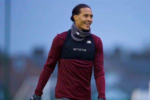 LIVERPOOL, ENGLAND - Tuesday, October 23, 2018: Liverpool's Virgil van Dijk during a training session at Melwood Training Ground ahead of the UEFA Champions League Group C match between Liverpool FC and FK Crvena zvezda (Red Star Belgrade). (Pic by David Rawcliffe/Propaganda)