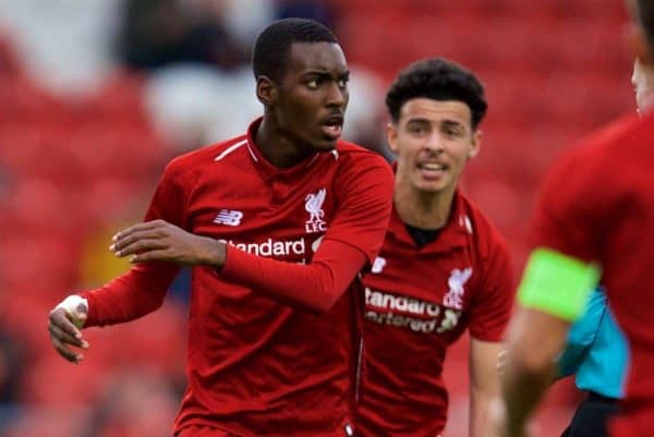 ST HELENS, ENGLAND - Wednesday, October 24, 2018: Liverpool's Rafael Camacho celebrates scoring the equalising goal during the UEFA Youth League Group C match between Liverpool FC and FK Crvena zvezda at Langtree Park. (Pic by David Rawcliffe/Propaganda)